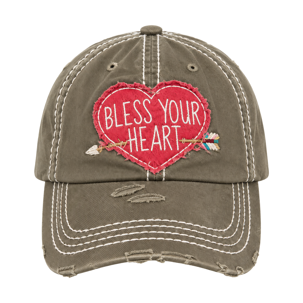 024. KBETHOS Bless Your Heart Distressed Baseball Cap Olive Green 1