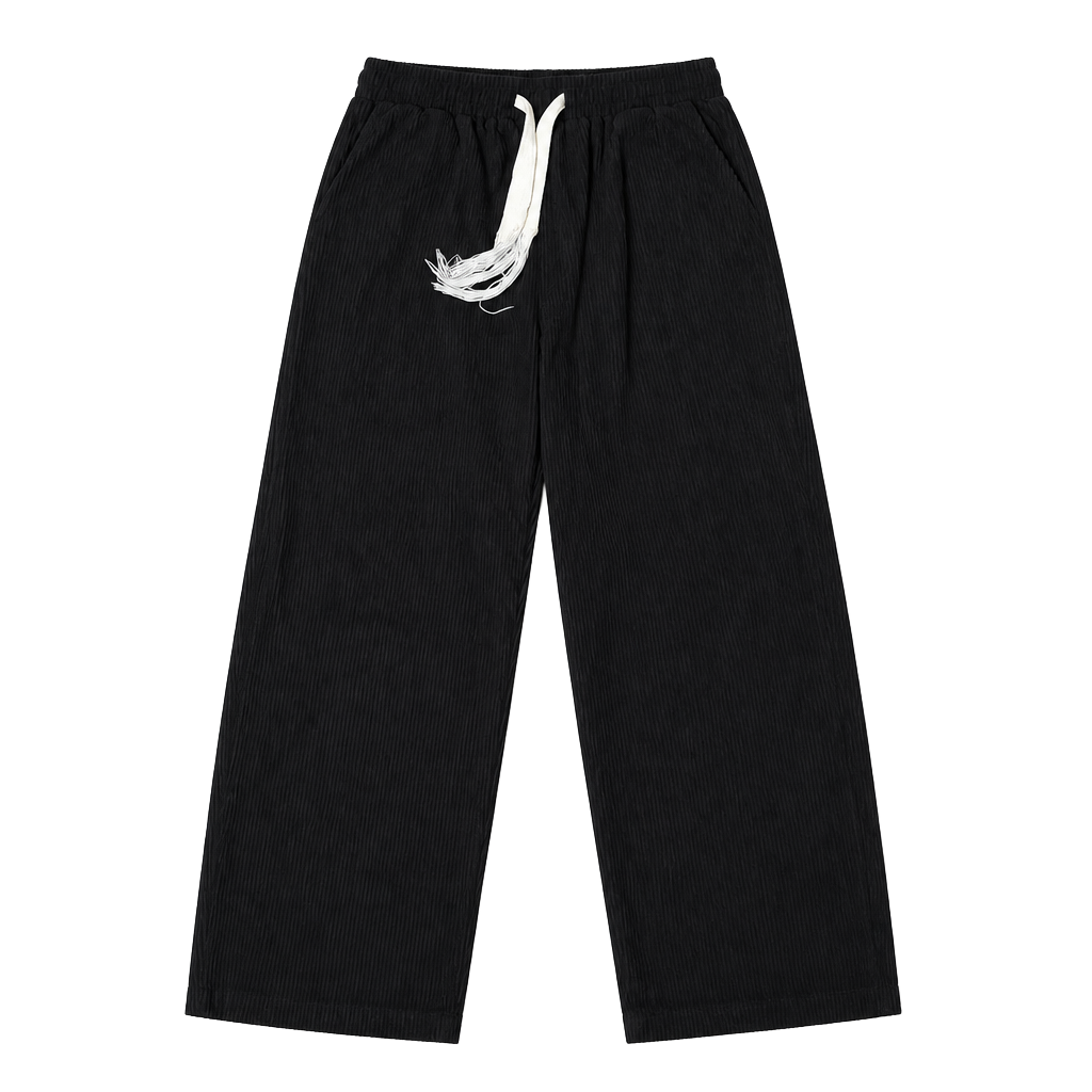Women's Pleated Wide Leg Drawstring Lounge Pants in Black 1