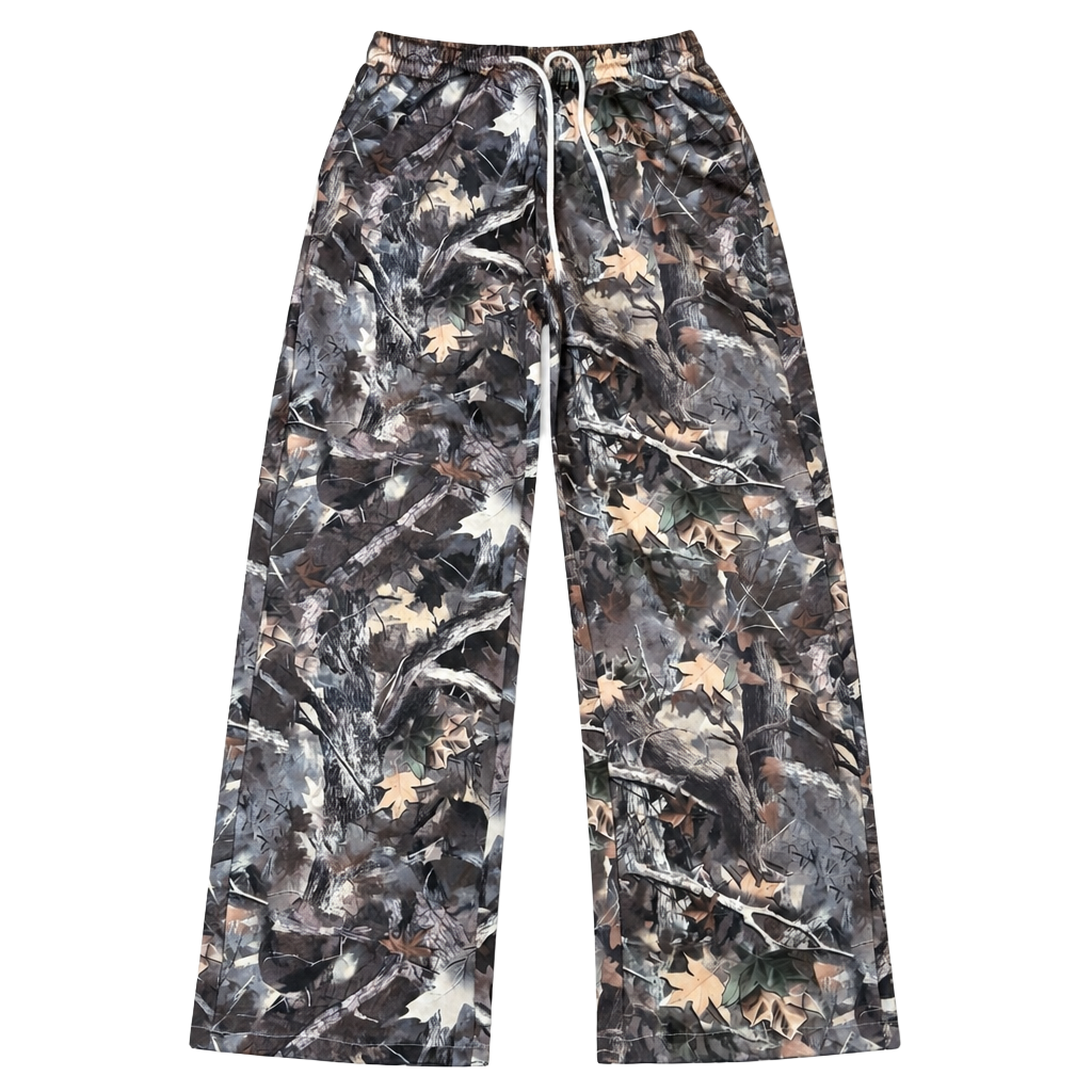 Unbranded Camouflage Print Wide Leg Elastic Waist Drawstring Pants 1