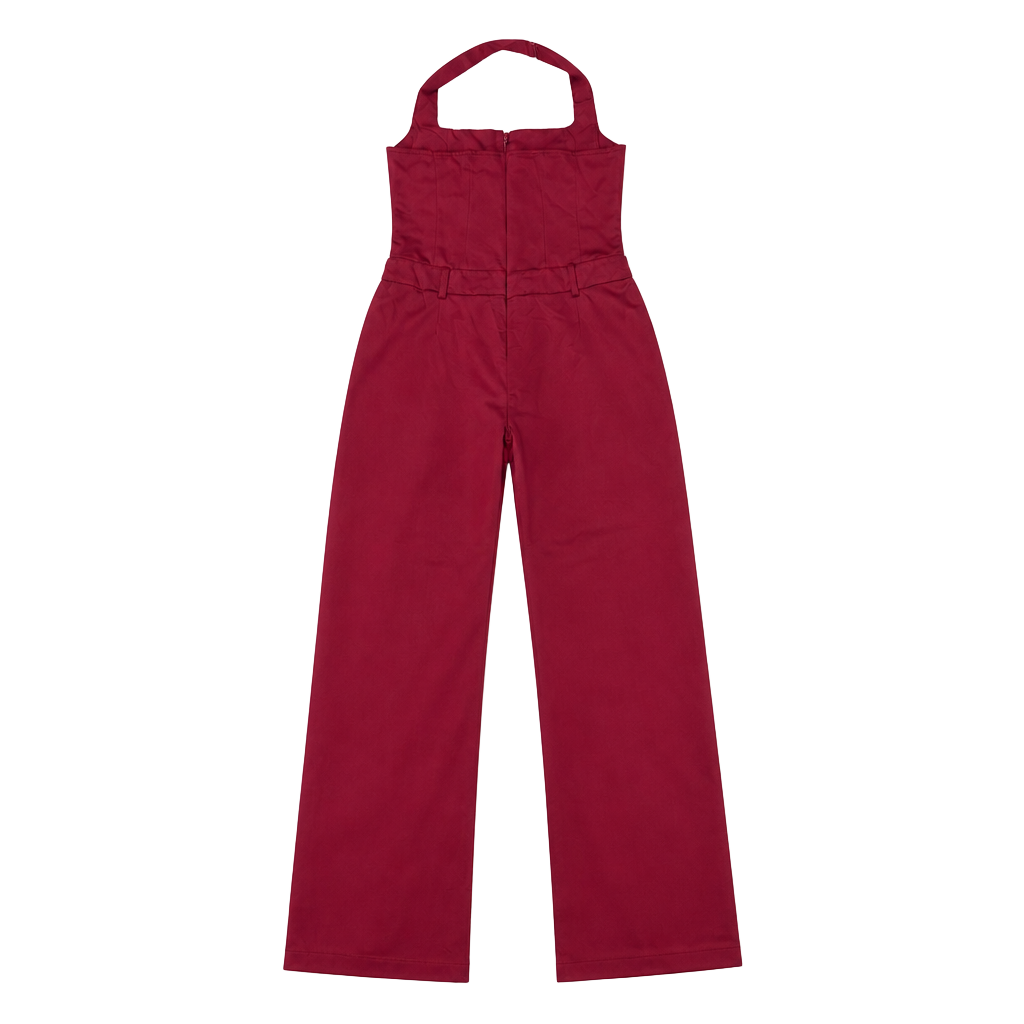 Fashion Nova Halter Neck Wide Leg Jumpsuit Burgundy 1