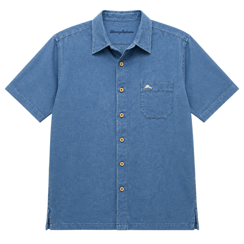Tommy Bahama Camp Shirt Blue Silk Short Sleeve Button Up 1