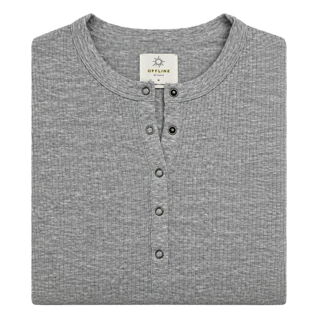 Offline by Aerie Henley Top Size M Grey Ribbed Long Sleeve Shirt 1