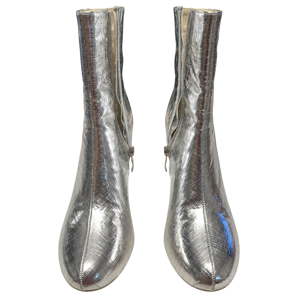 Unbranded Metallic Silver Ankle Boots Size 36 Block Heel 1