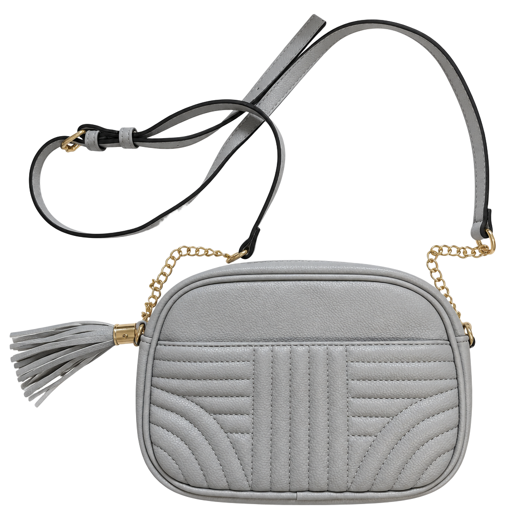 EVVE Quilted Crossbody Bag Camera Bag with Tassel Gray 1