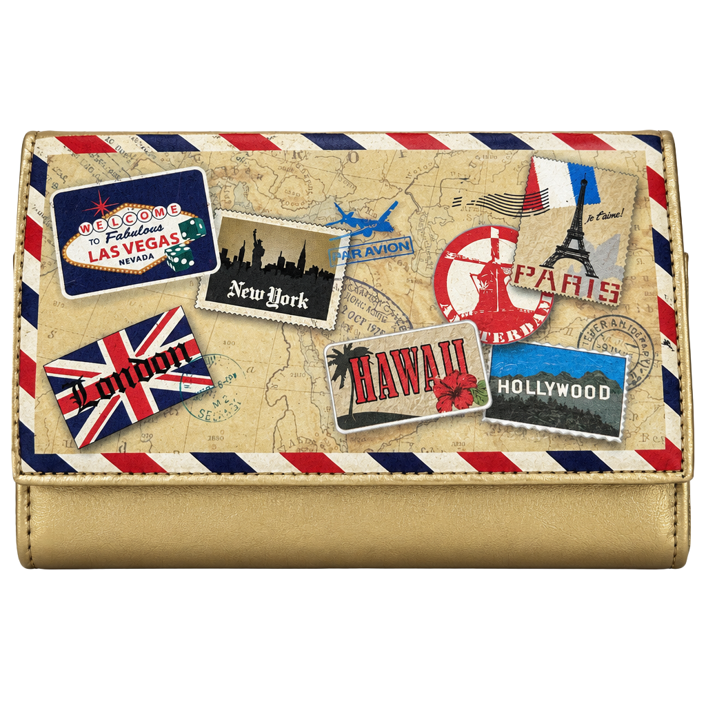 Miamica Travel Organizer Wallet Gold Airmail Postcard 1