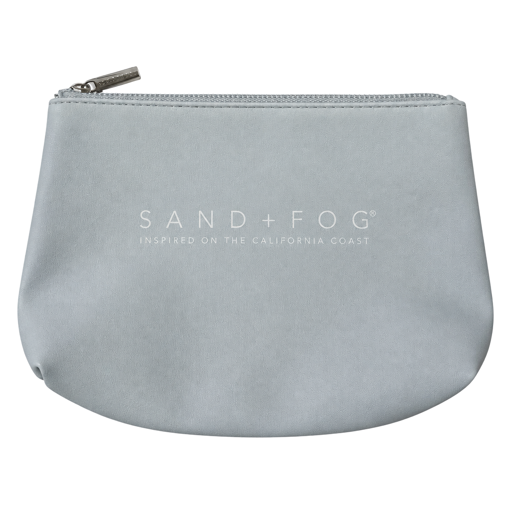 Sand + Fog Makeup Bag Gray Faux Leather Zip Pouch 1