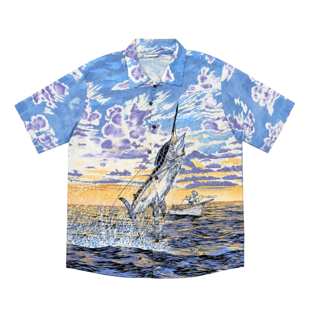Guy Harvey Marlin Fishing Short Sleeve Button Down Shirt 1