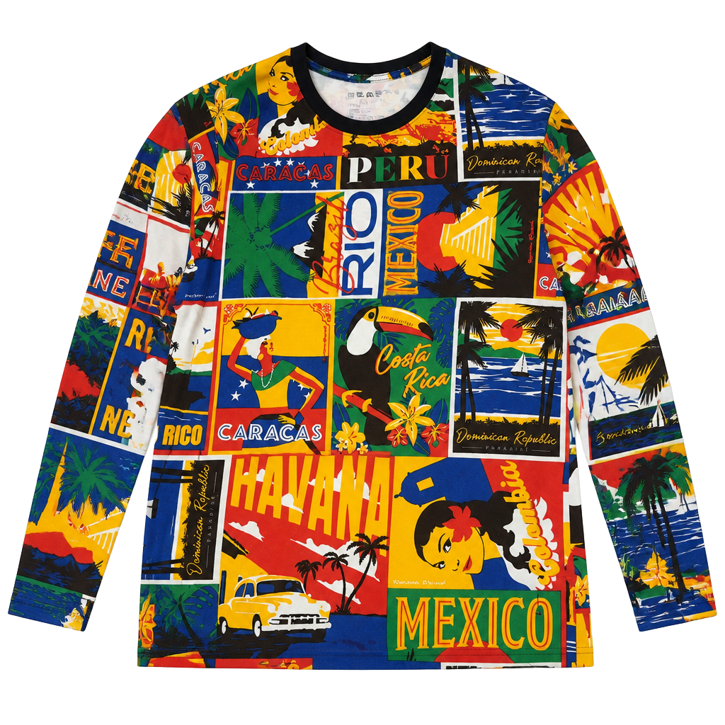 Reason Brand Travel Postcard Print Long Sleeve T-Shirt Small 1