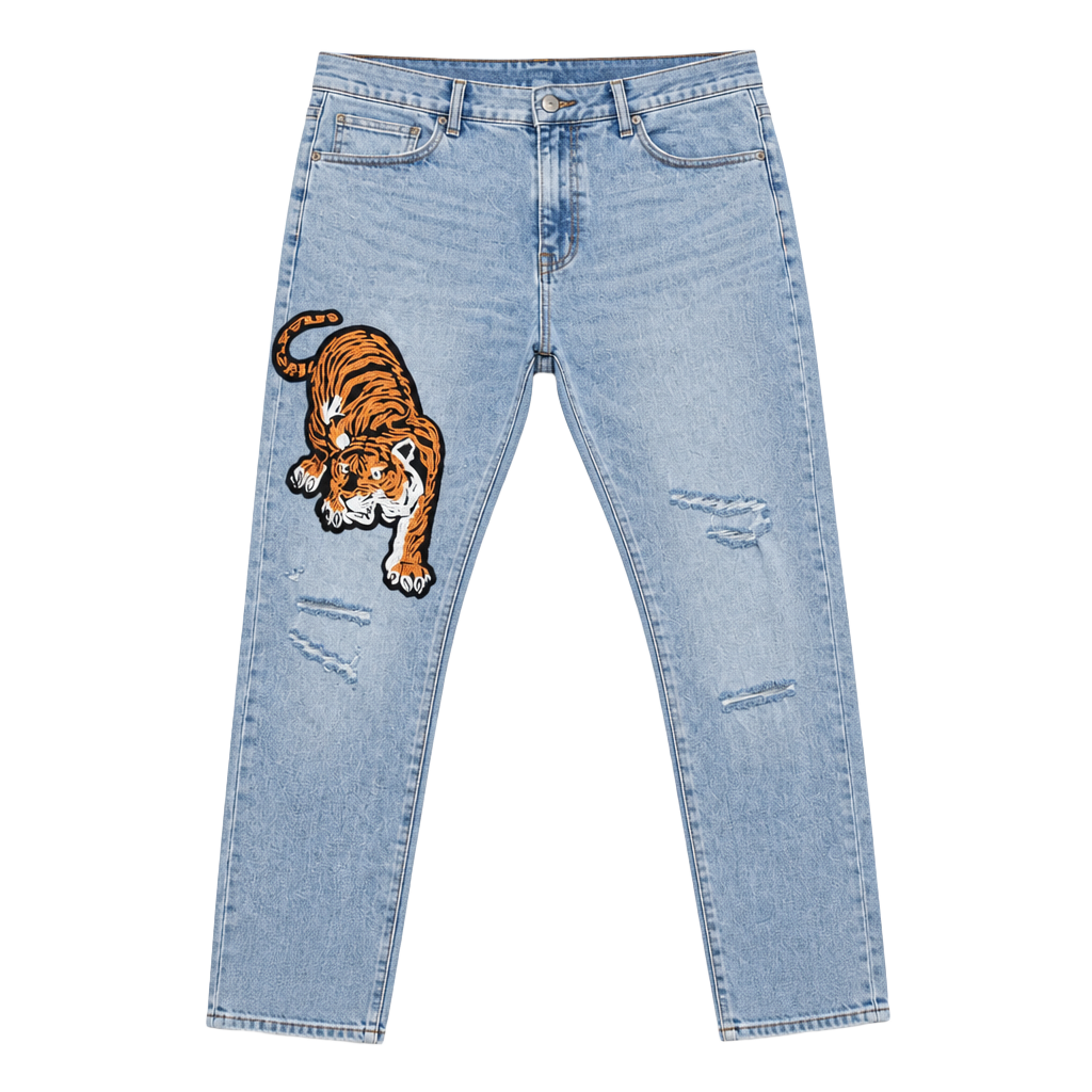 Fashion Nova Tiger Embroidered Distressed Slim Fit Jeans 1