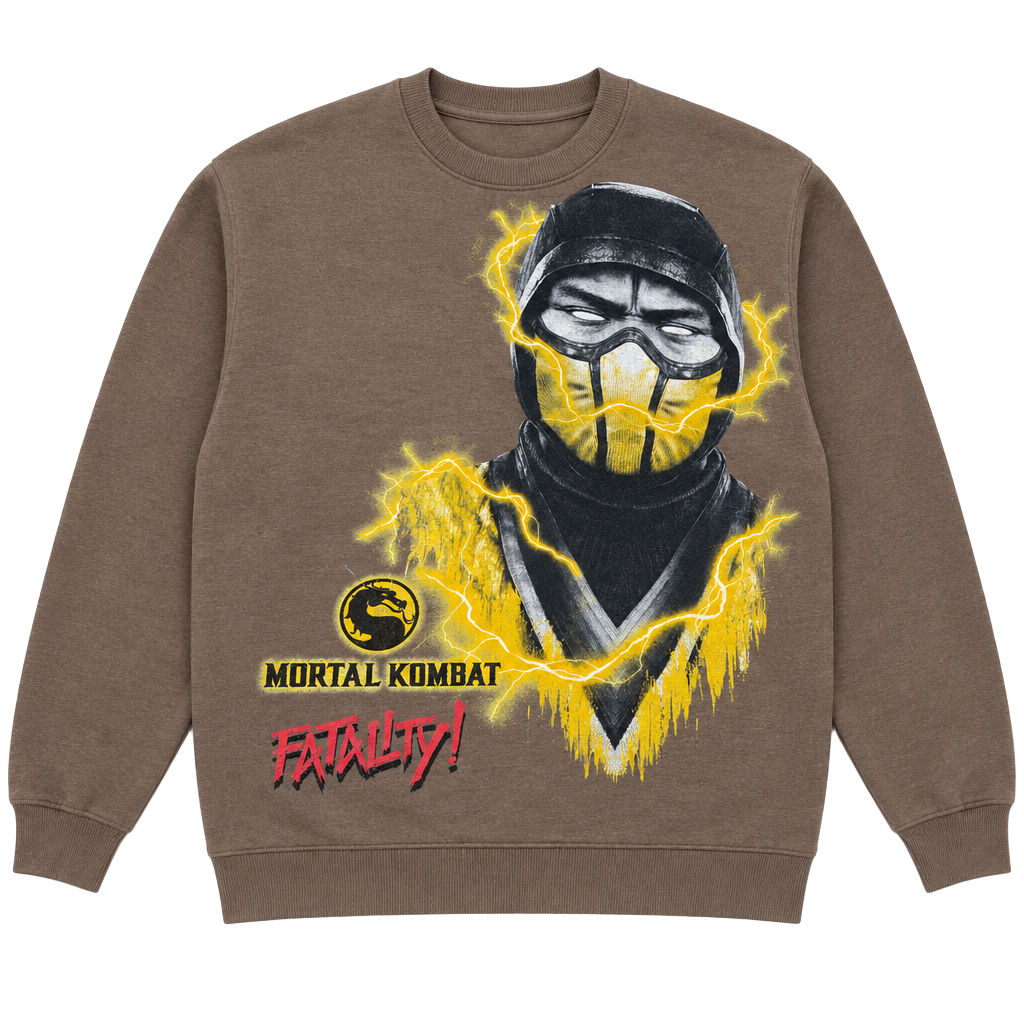 Mortal Kombat Scorpion Fatality Graphic Sweatshirt Brown 1