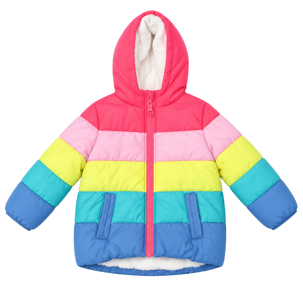 OshKosh BGosh Puffer Jacket 24M Multicolor Striped Hooded Winter Coat 1