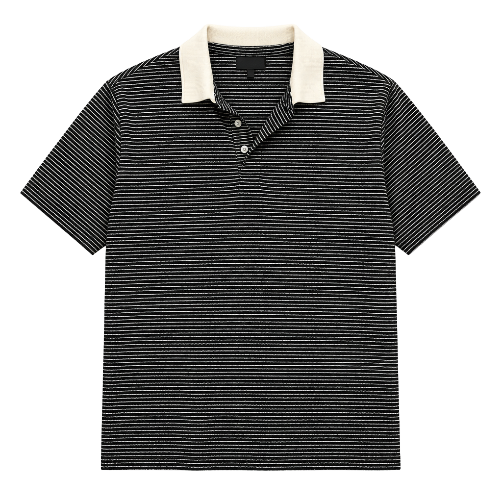 Express Black & White Striped Polo with Cream Collar 1