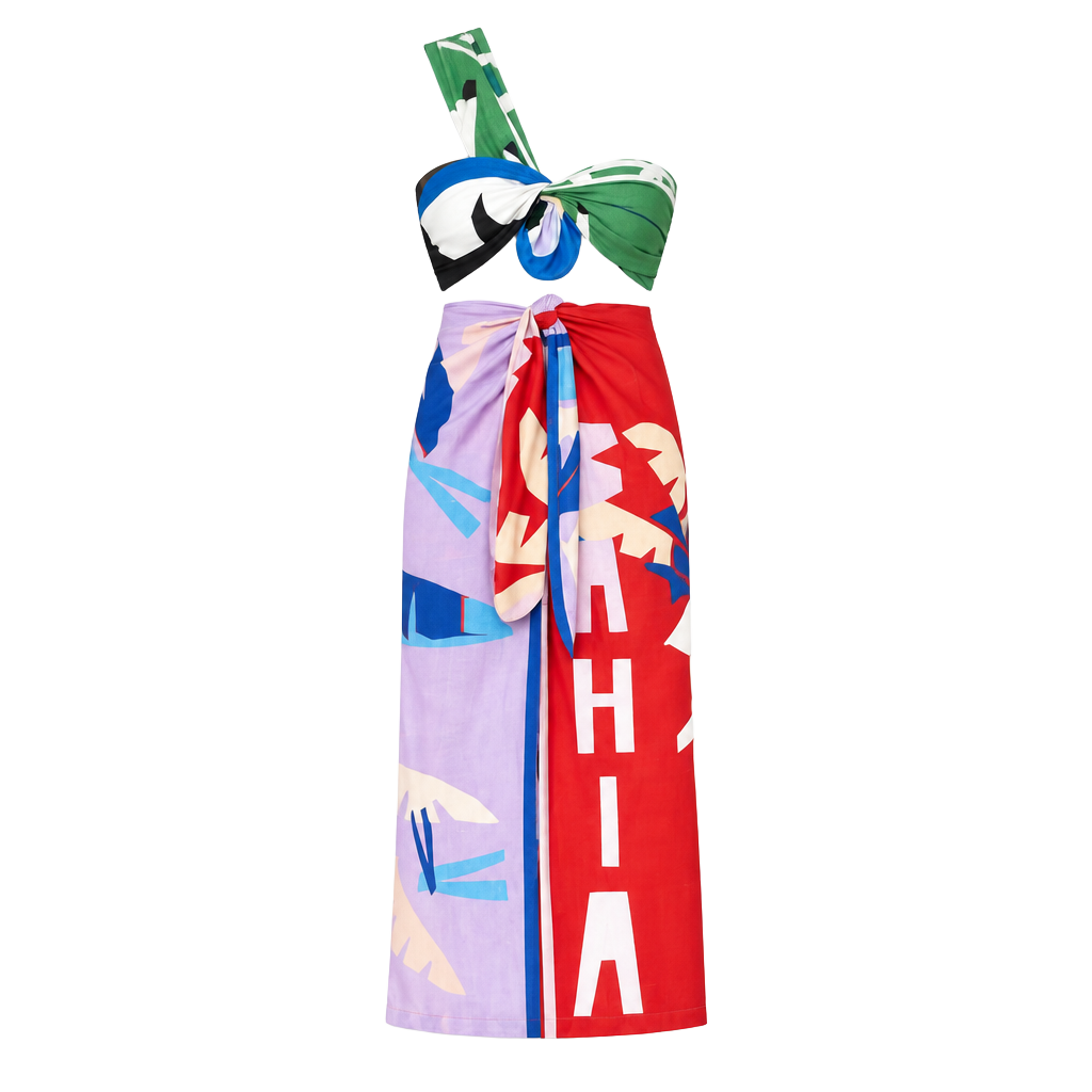 Farm Rio Brasil Bahia Scarves Linen Midi Skirt Multi Colorful 1