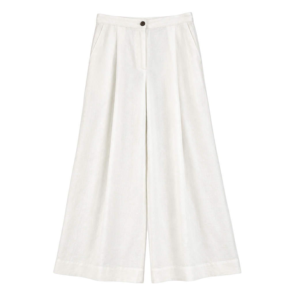 H&M Linen Blend Pants White Wide Leg Pleated Trousers Size 2 1