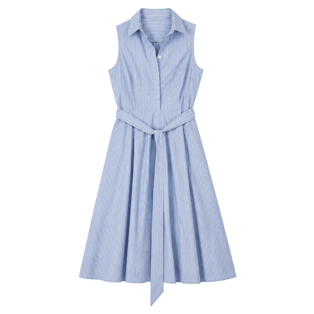 Ann Taylor Factory Pinstripe Shirtdress Size 0 Blue Sleeveless Belt 1