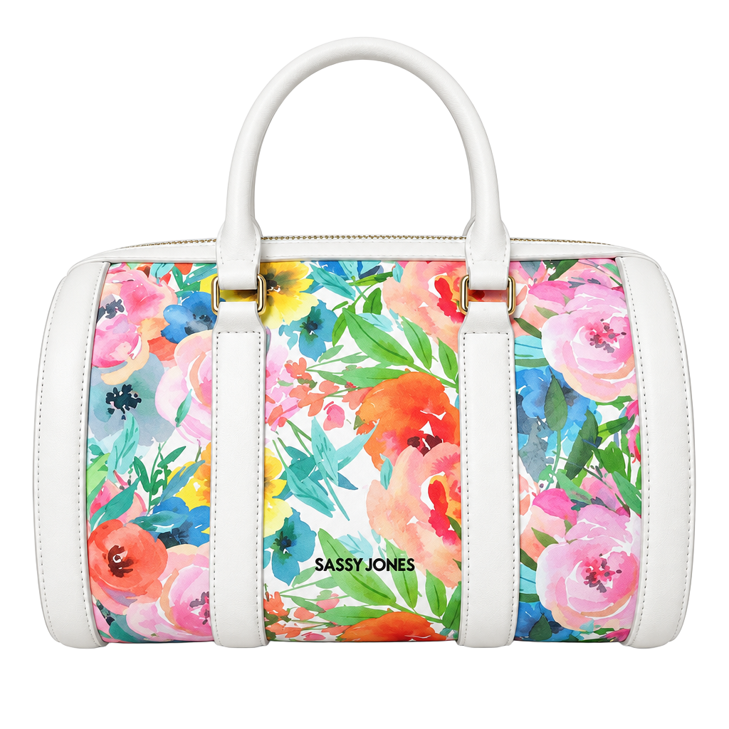Sassy Jones Floral Watercolor Barrel Bag Satchel Purse 1