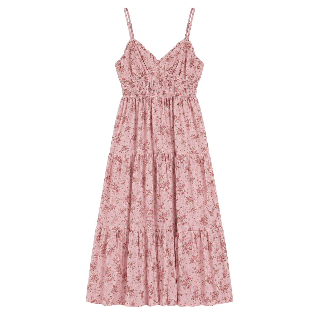 Trixxi Floral Smocked Ruffle Midi Dress Pink Cami Tiered Sz XL 1