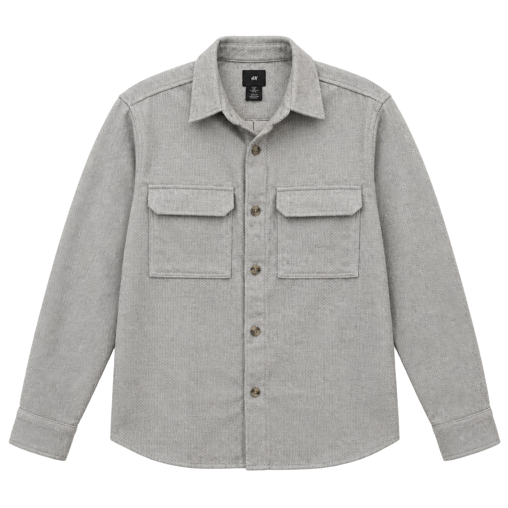 H&M Regular Fit Felted Overshirt Grey Button-Up Shacket Sz M 1