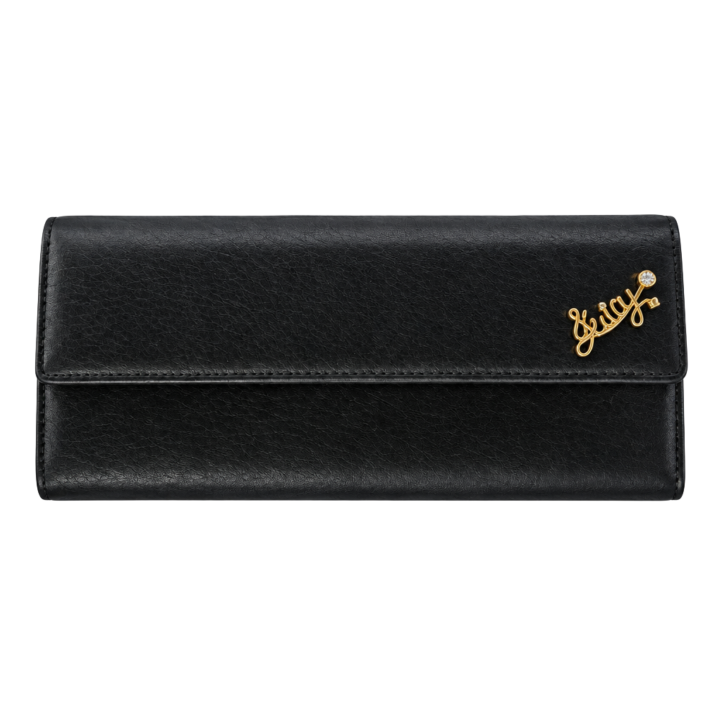 Vintage Juicy Couture Black Leather Wallet with Gold Logo and Heart J 1