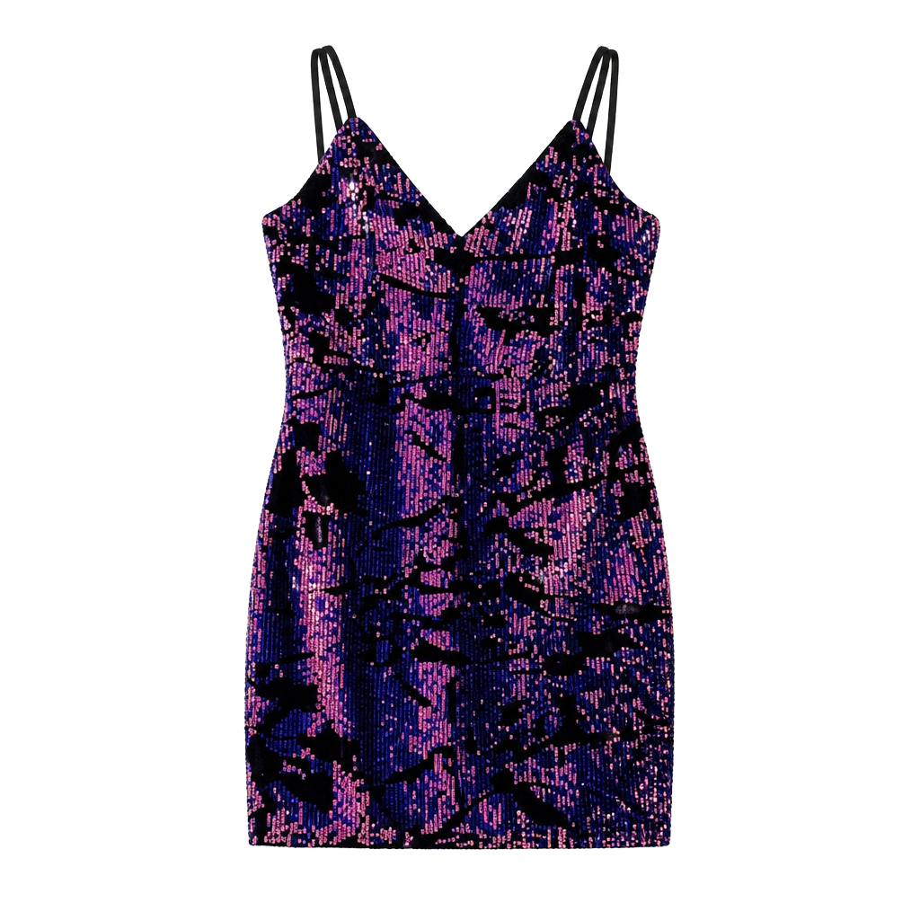 Windsor Monique Sequin Bodycon Mini Dress in Purple and Black 1