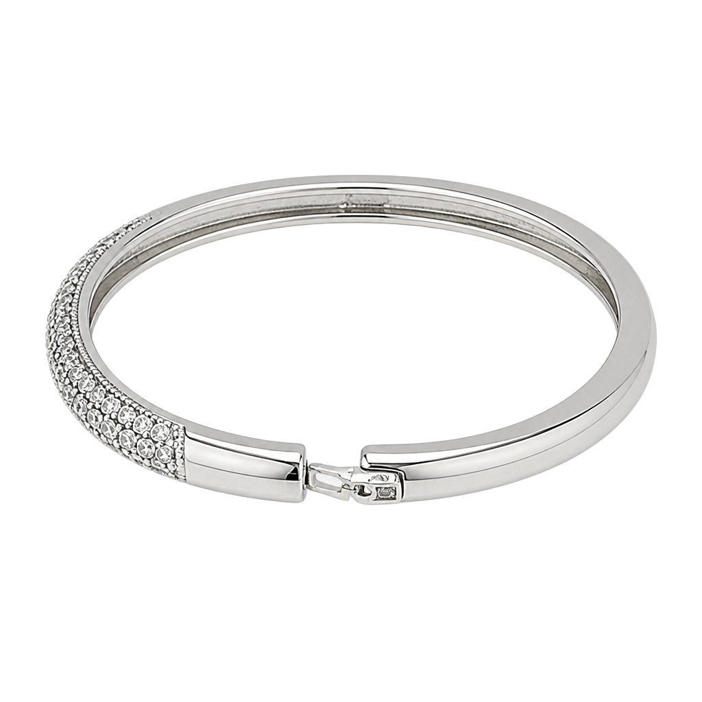 Lia Sophia Glitterati Silver Tone 3-Row Clear Crystal Pave Hinged Bangle Bracelet 1
