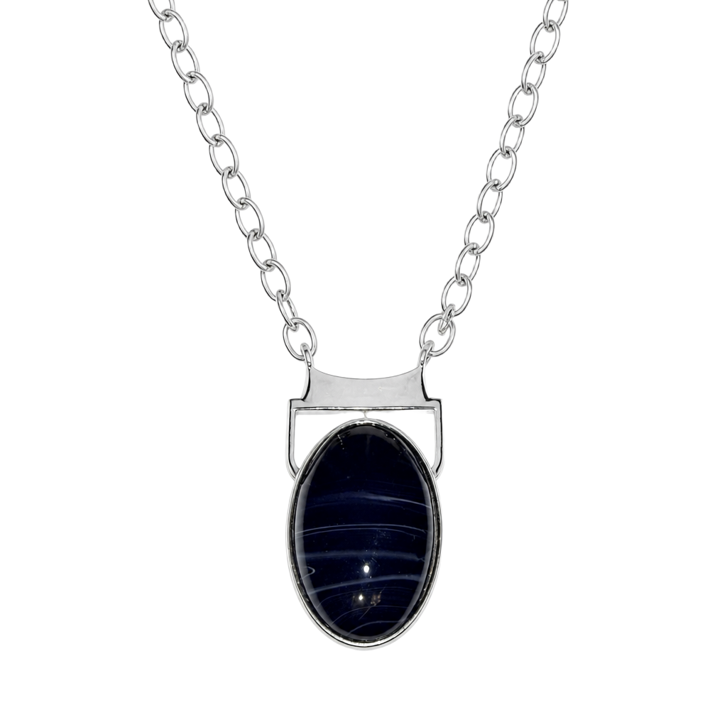 Lia Sophia Isis Large Blue Oval Silver Tone Pendant Necklace 1