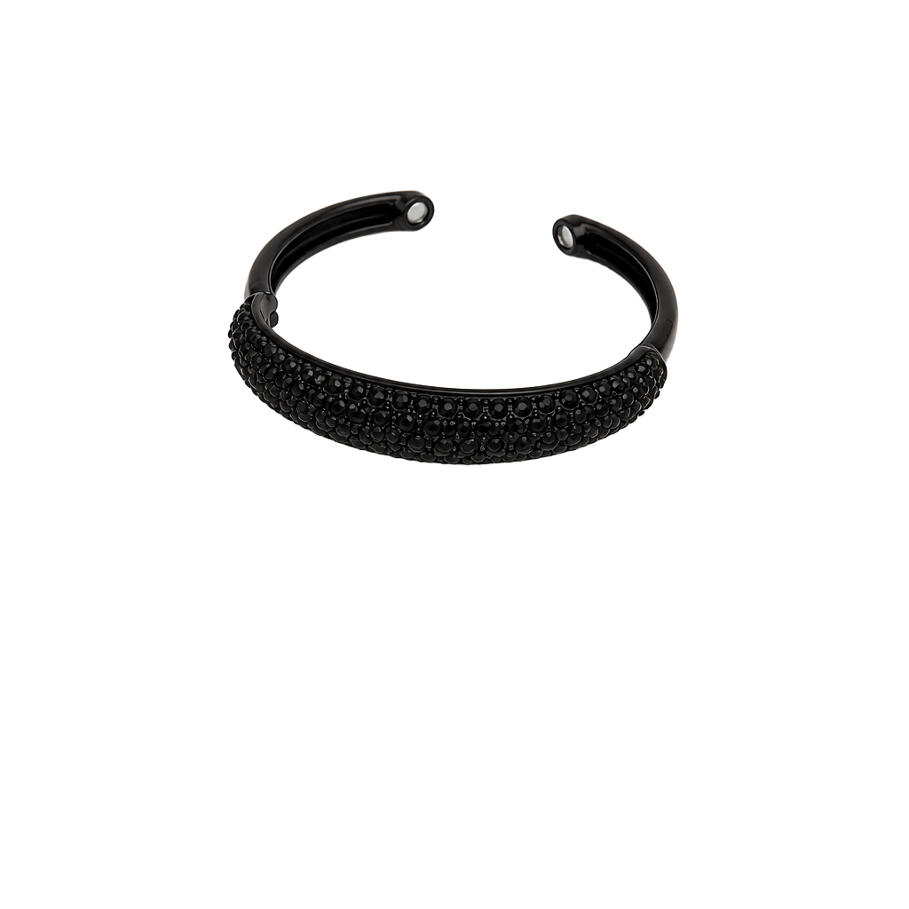 Vintage Black Rhinestone Hinge Clamper Bangle Bracelet with Magnetic Closure 1