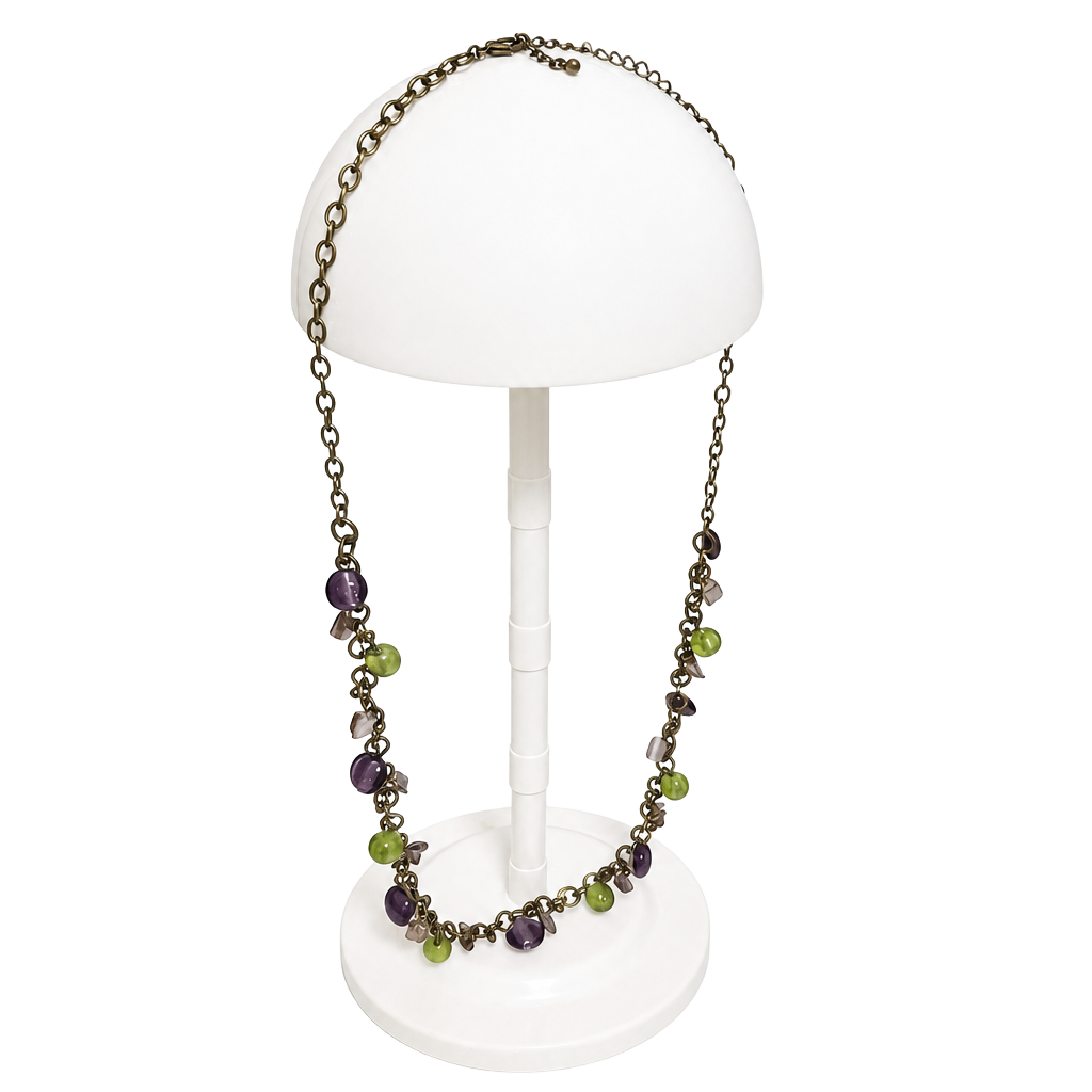 Vintage Bronze Tone Chain Necklace with Purple & Green Glass Beads 1