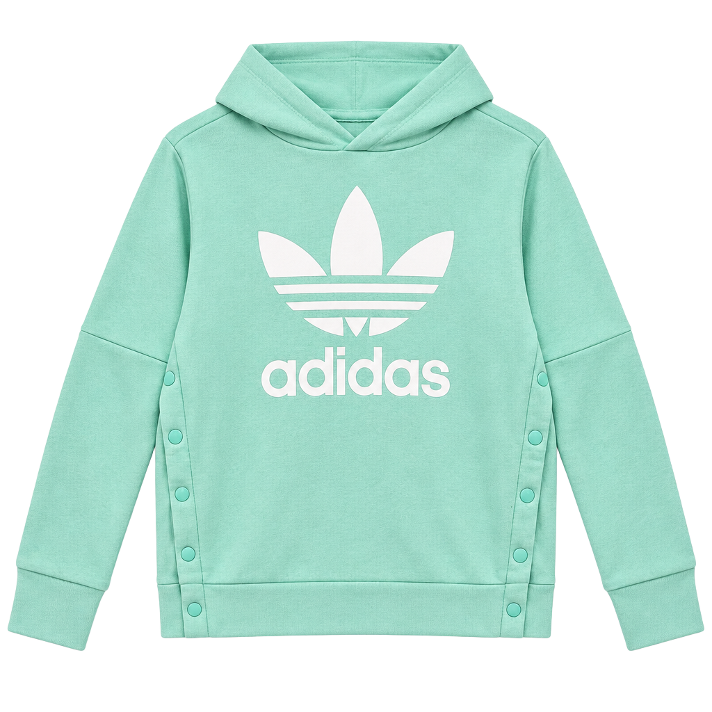 Adidas Originals Girls Youth L 13-14 Mint Green Trefoil Side Snap Hoodie 1