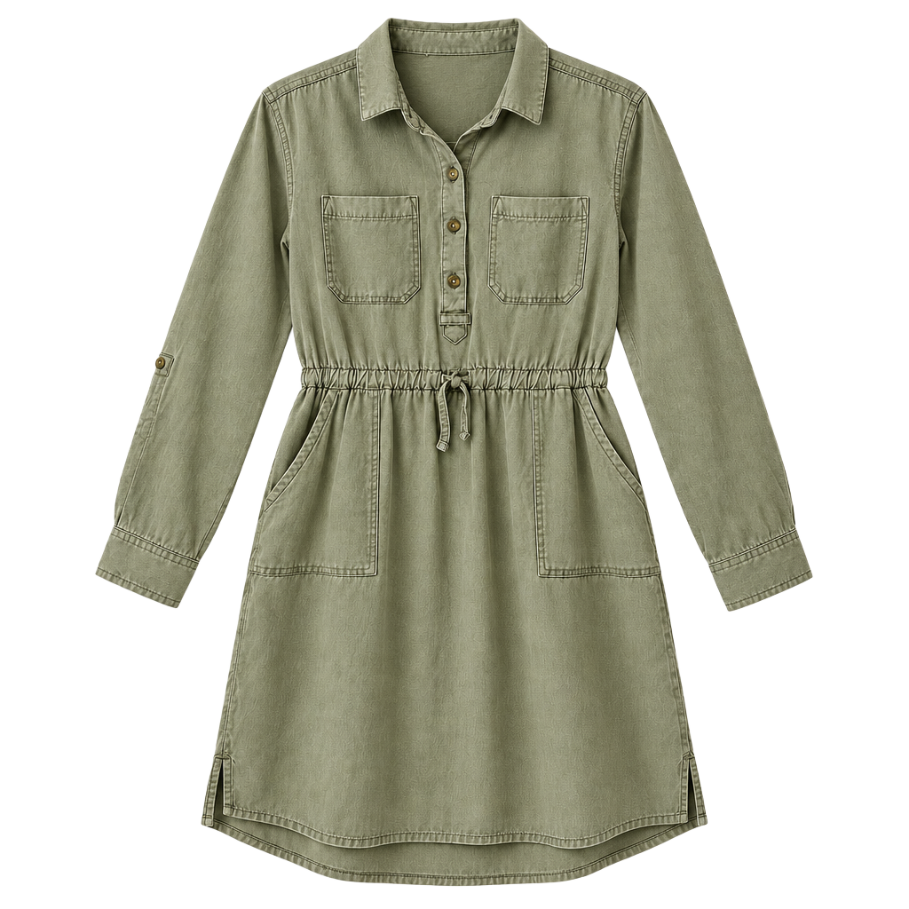 Old Navy Olive Green Utility Shirt Dress Girls Size L 10-12 Drawstring Waist 1