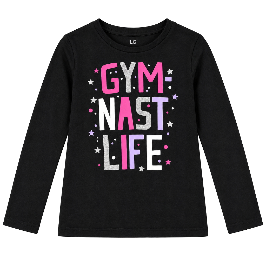 Girls Gymnastics “Gymnast Life” Black Long Sleeve Shirt Size Large 1