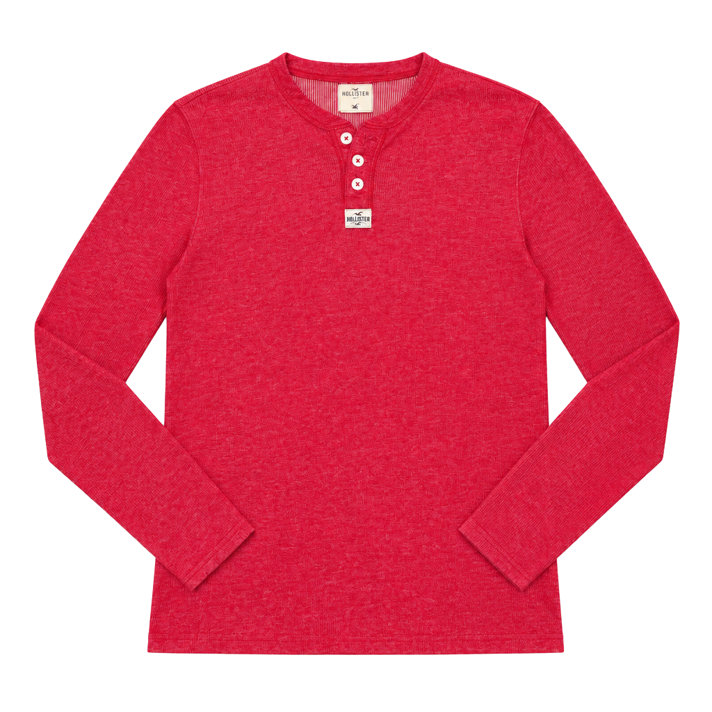 Hollister Thermal Henley Size L Red Long Sleeve 1