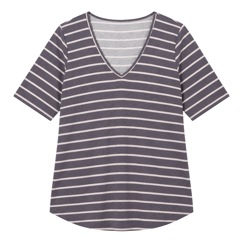 Torrid V-Neck Striped T-Shirt Size 1 Gray Pink Short Sleeve 1