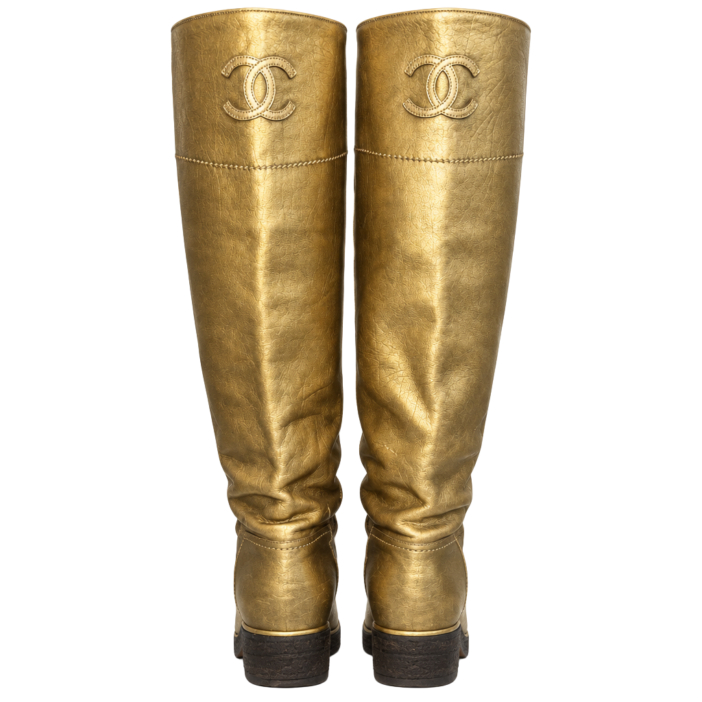 Chanel Metallic Gold Leather CC Tall Boots 1