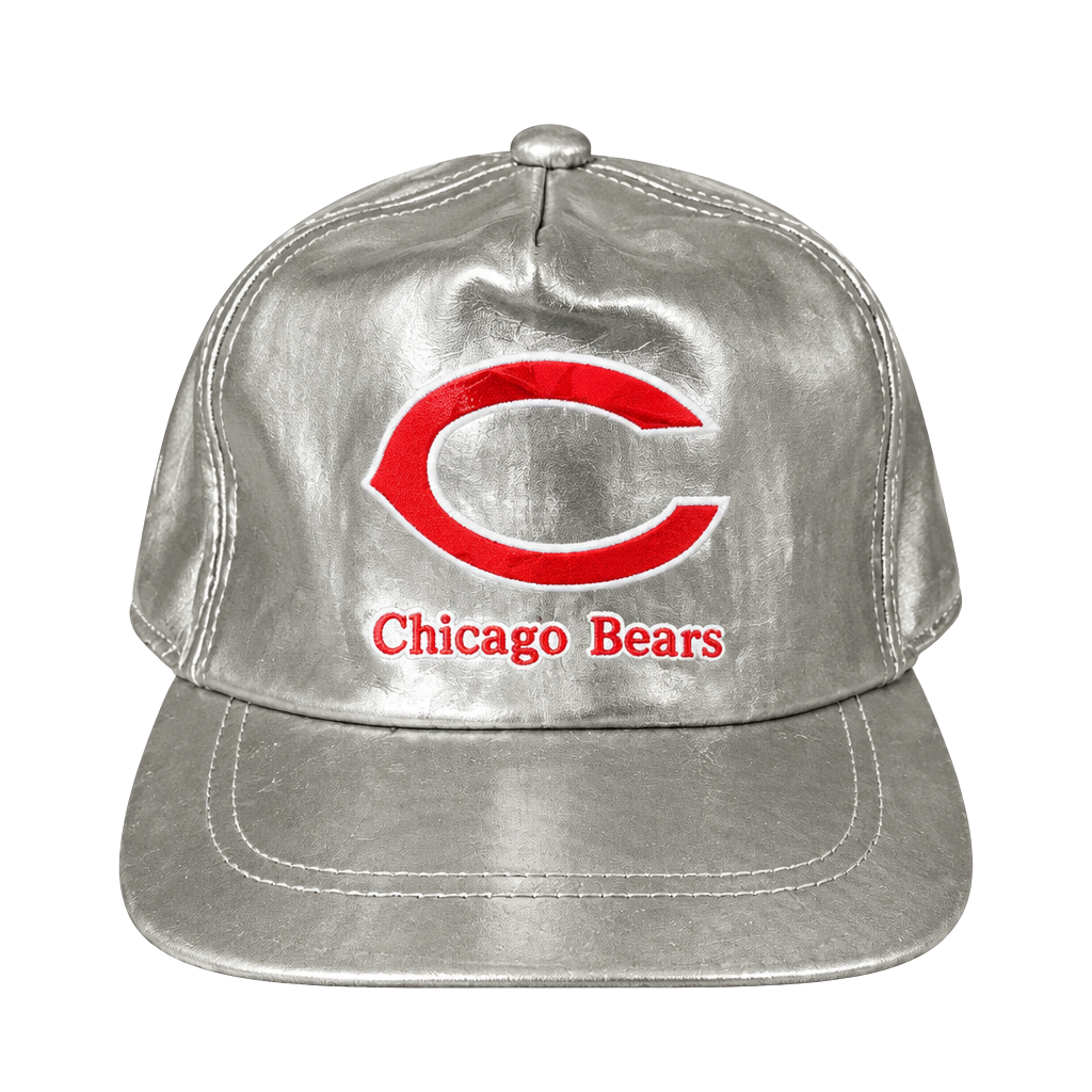 Vintage 1980’s Chicago Bears Metallic Silver Zipper Snapback Hat Cap 1