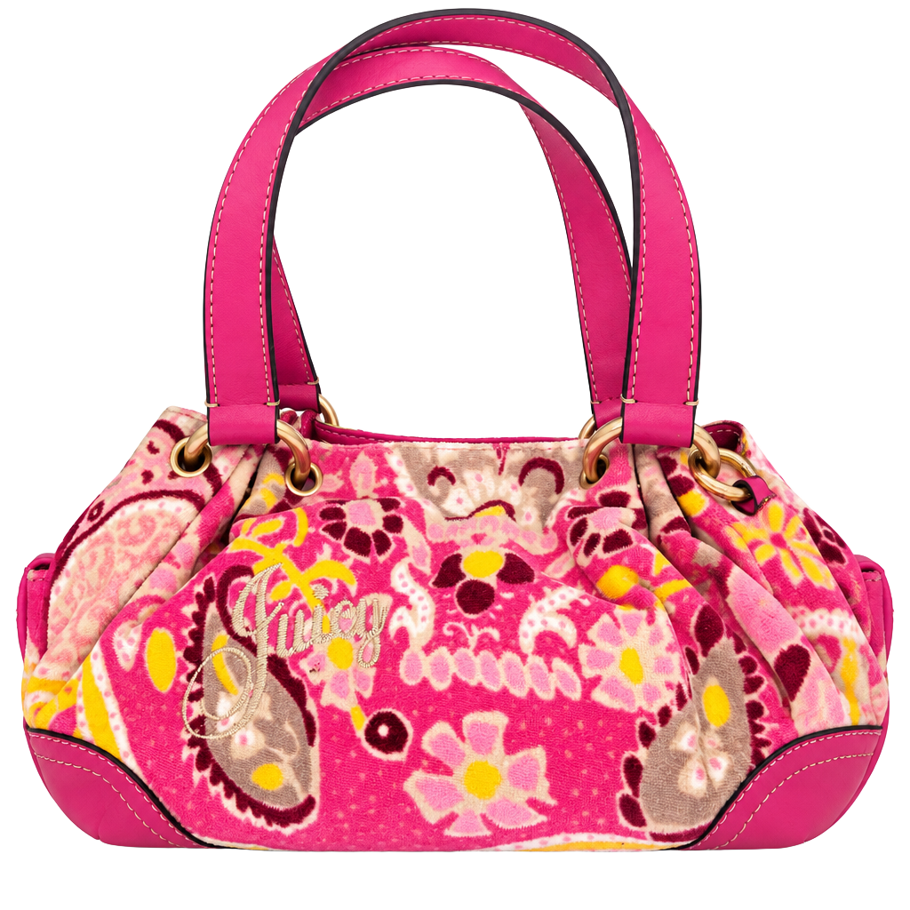 Juicy Couture Floral Terry Cloth Shoulder Bag Pink Y2K 1