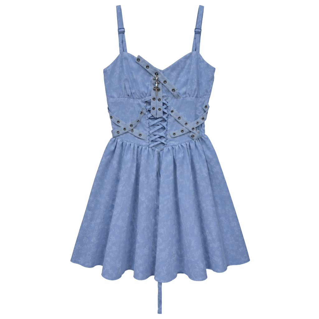 Gothic White Lace Up Spaghetti Strap Corset Mini Dress 1