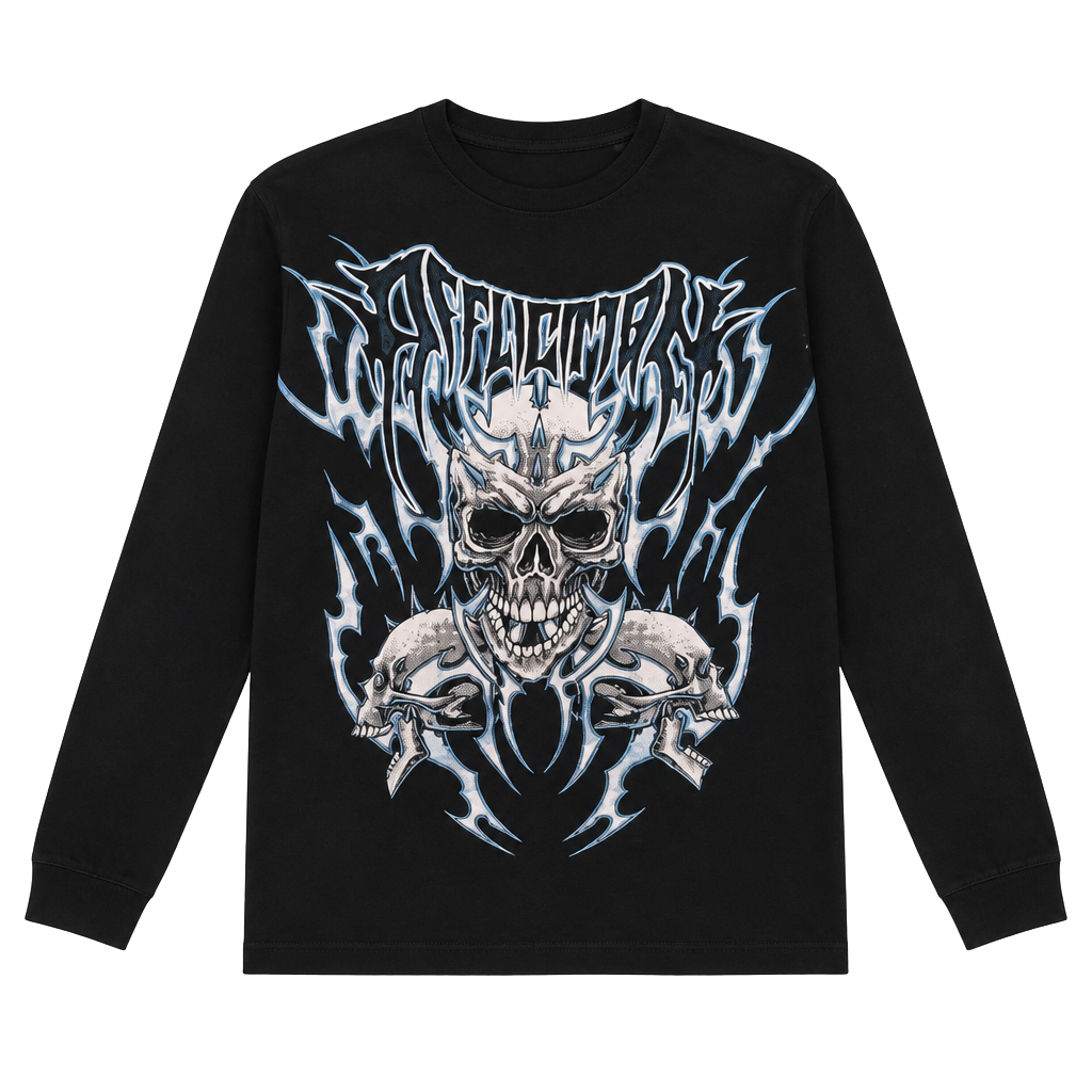 Affliction Ice Inferno Thermal Long Sleeve Size Medium Black Skull 1