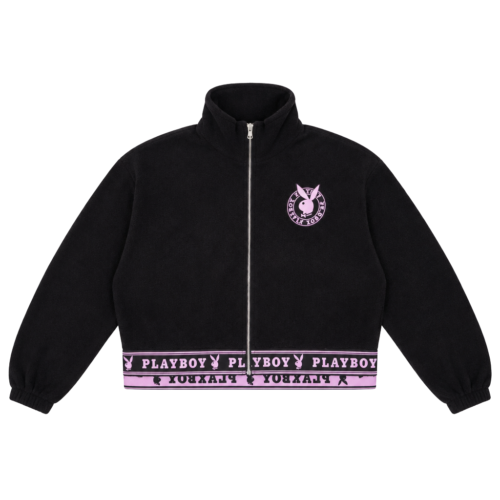 Playboy Velour Zip Up Crop Hoodie Size L Black 1