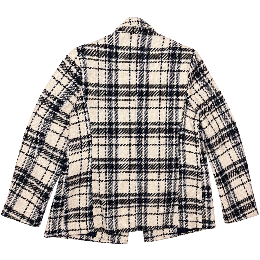 Primark Black And White Plaid Tweed Double Breasted Blazer Jacket Size 12 1
