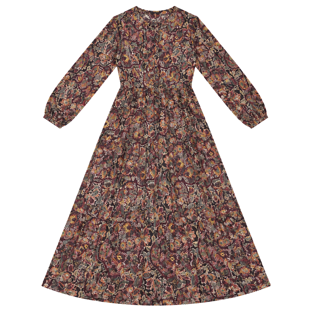 Lauren Ralph Lauren Paisley Midi Dress Size 14P Burgundy Floral Boho 1