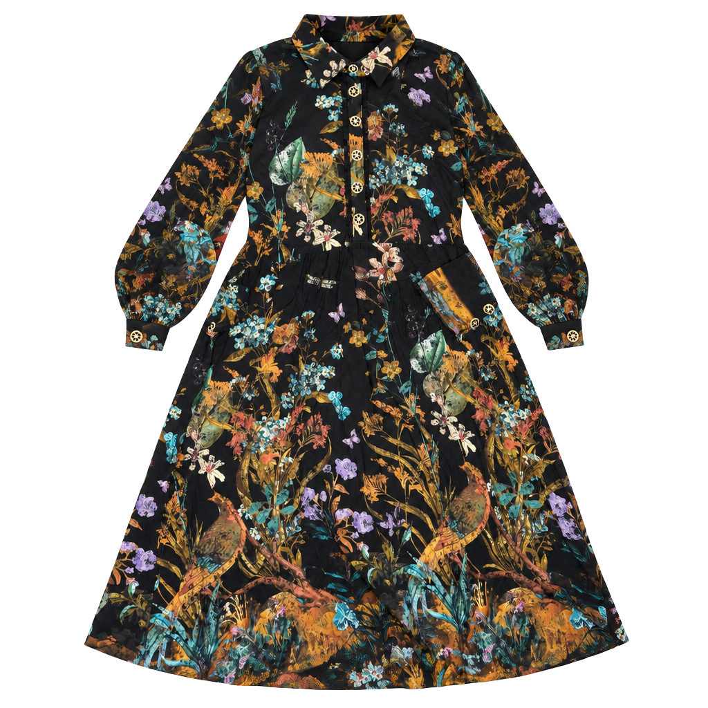 Dream Catcher Dress Size 42 Black Floral Long Sleeve 1