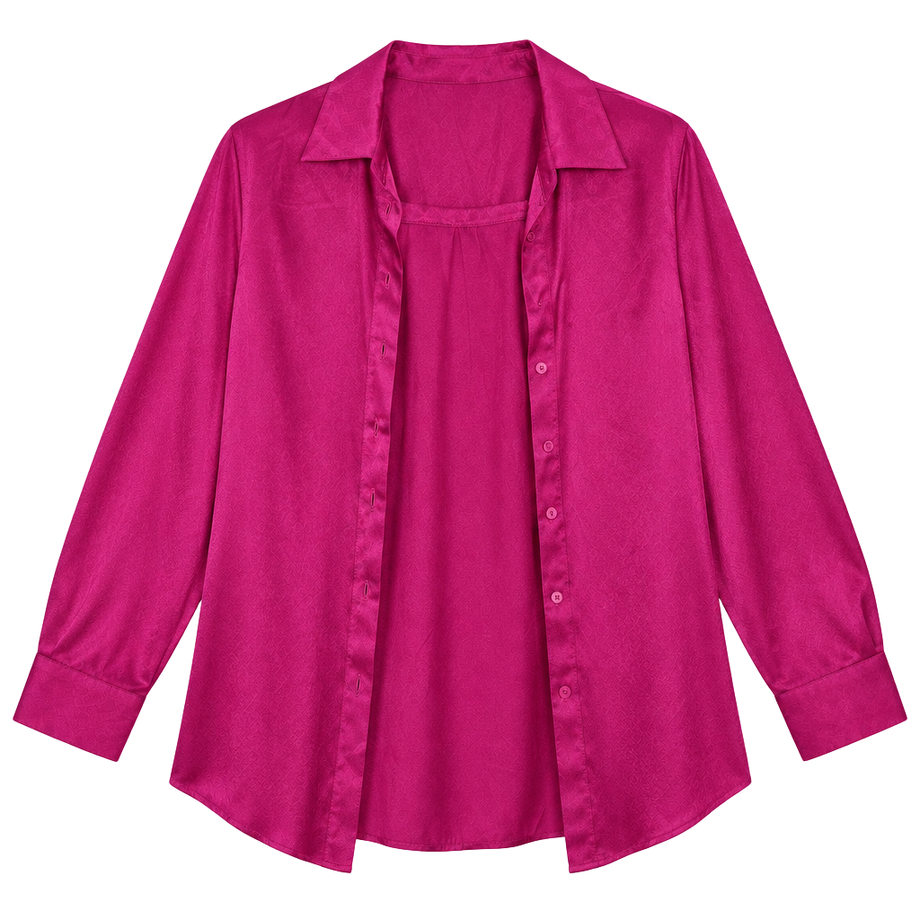 Fashion Nova Satin Shirt Hot Pink Long Sleeve Button Down 1