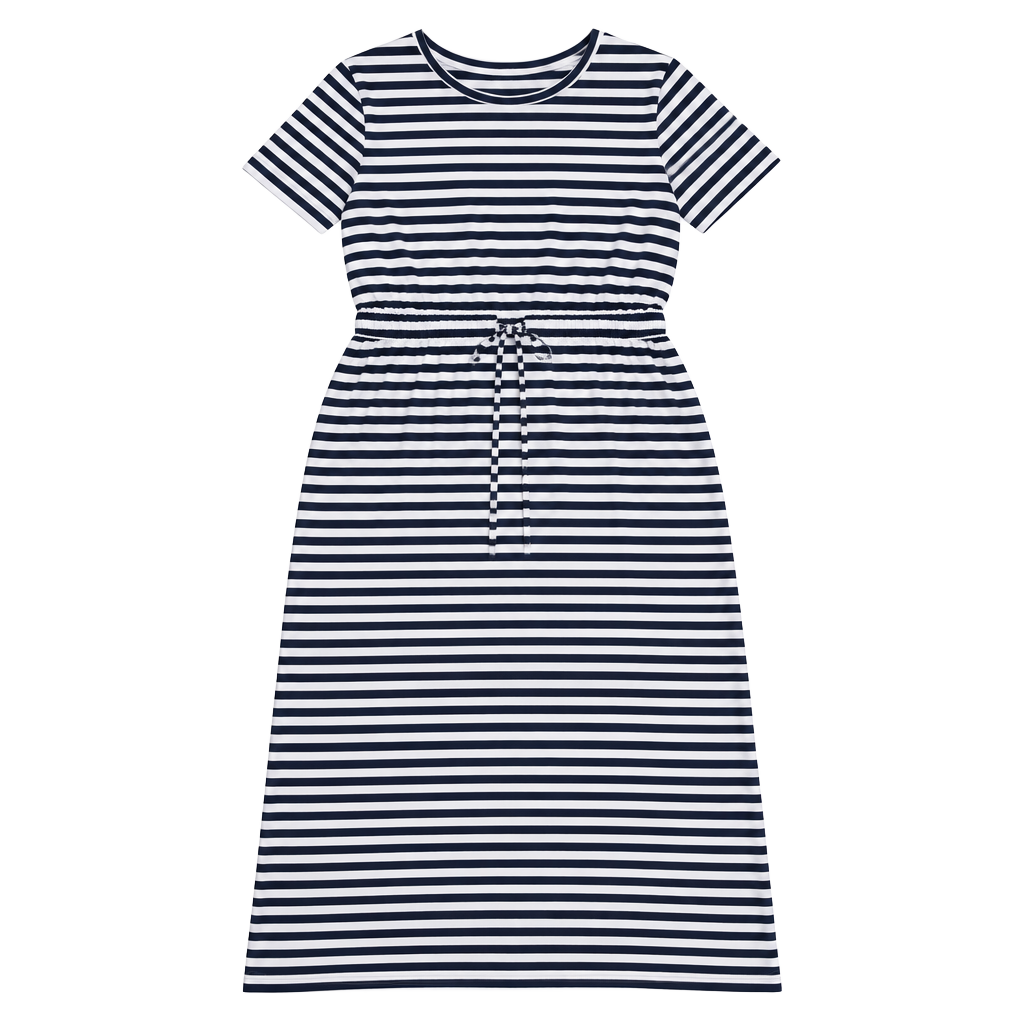Style & Co Maxi Dress Size PXL Blue White Striped T-Shirt Drawstring 1