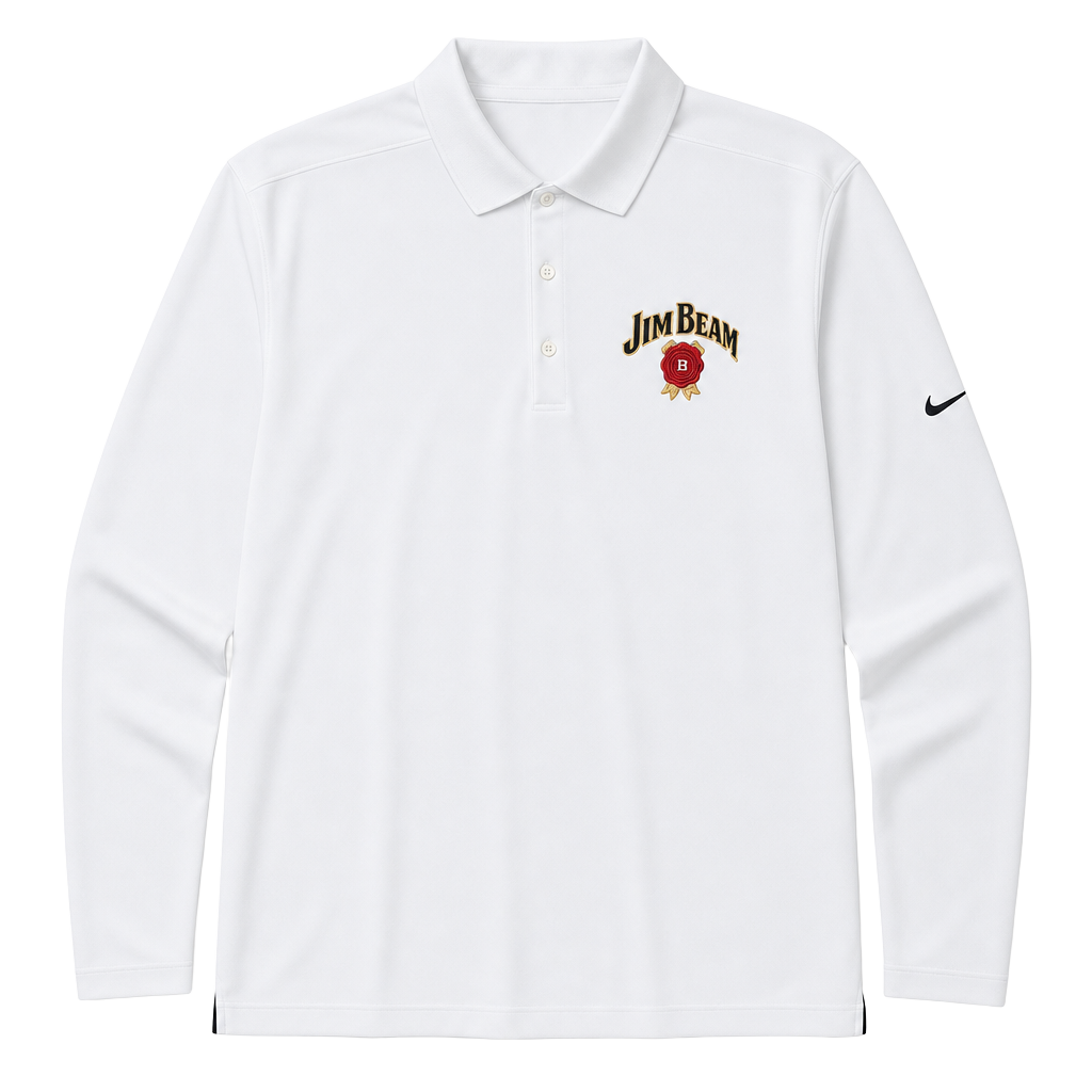 Nike Jim Beam Embroidered Long Sleeve Golf Dri-Fit Polo Shirt 1