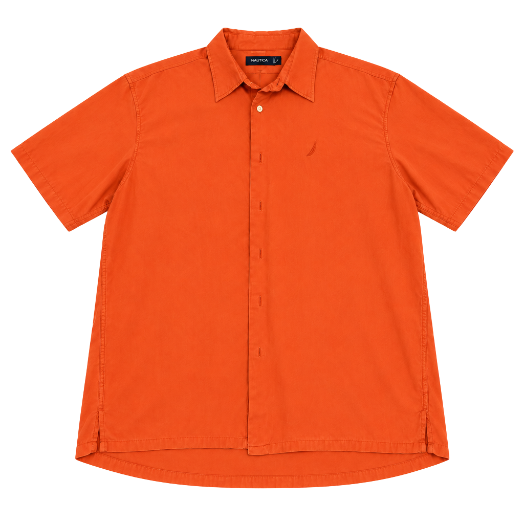 Nautica Short Sleeve Button Down Shirt Size XL Orange 1