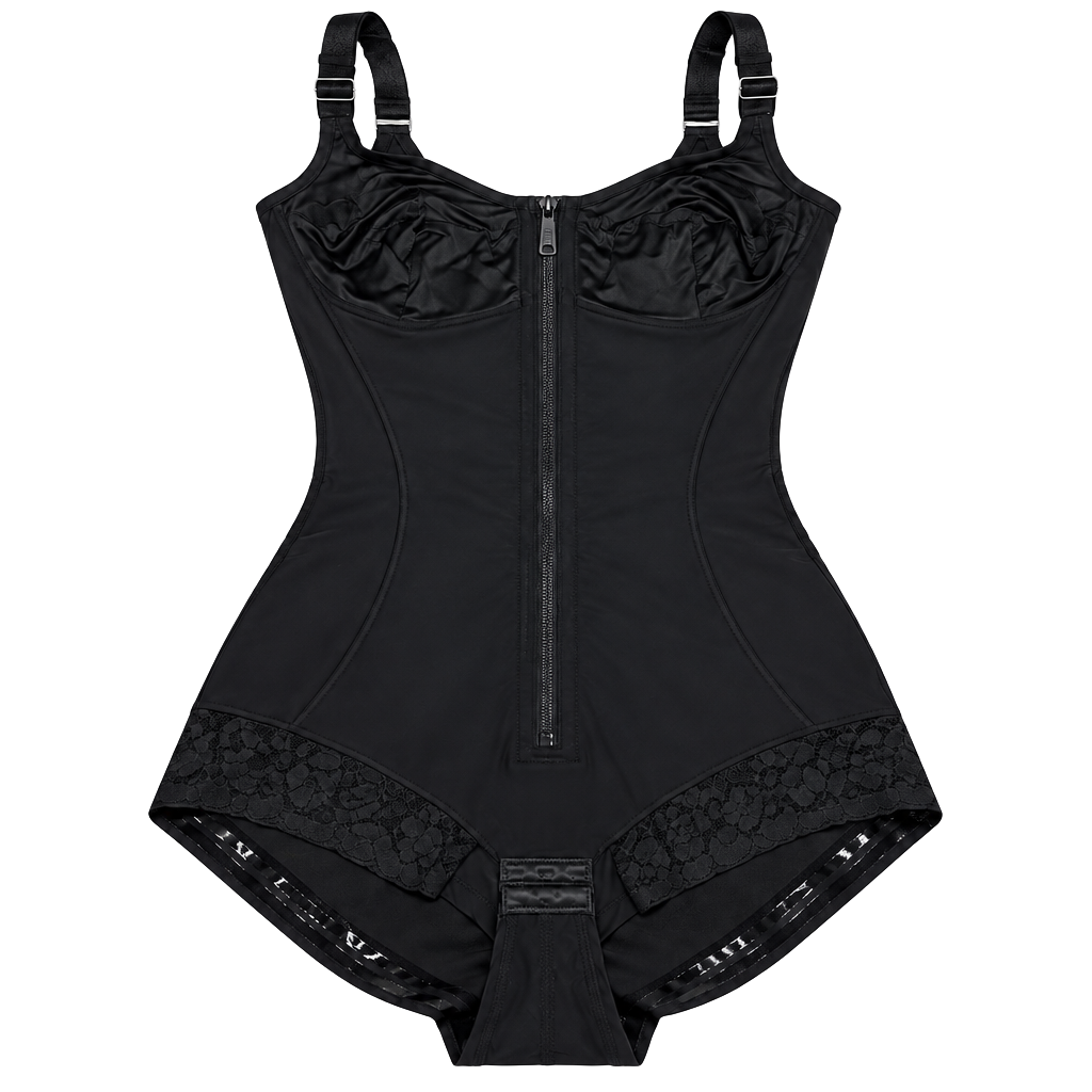 Yianna Bodysuit Shapewear Size L Black Zip Front Laced Edge 1
