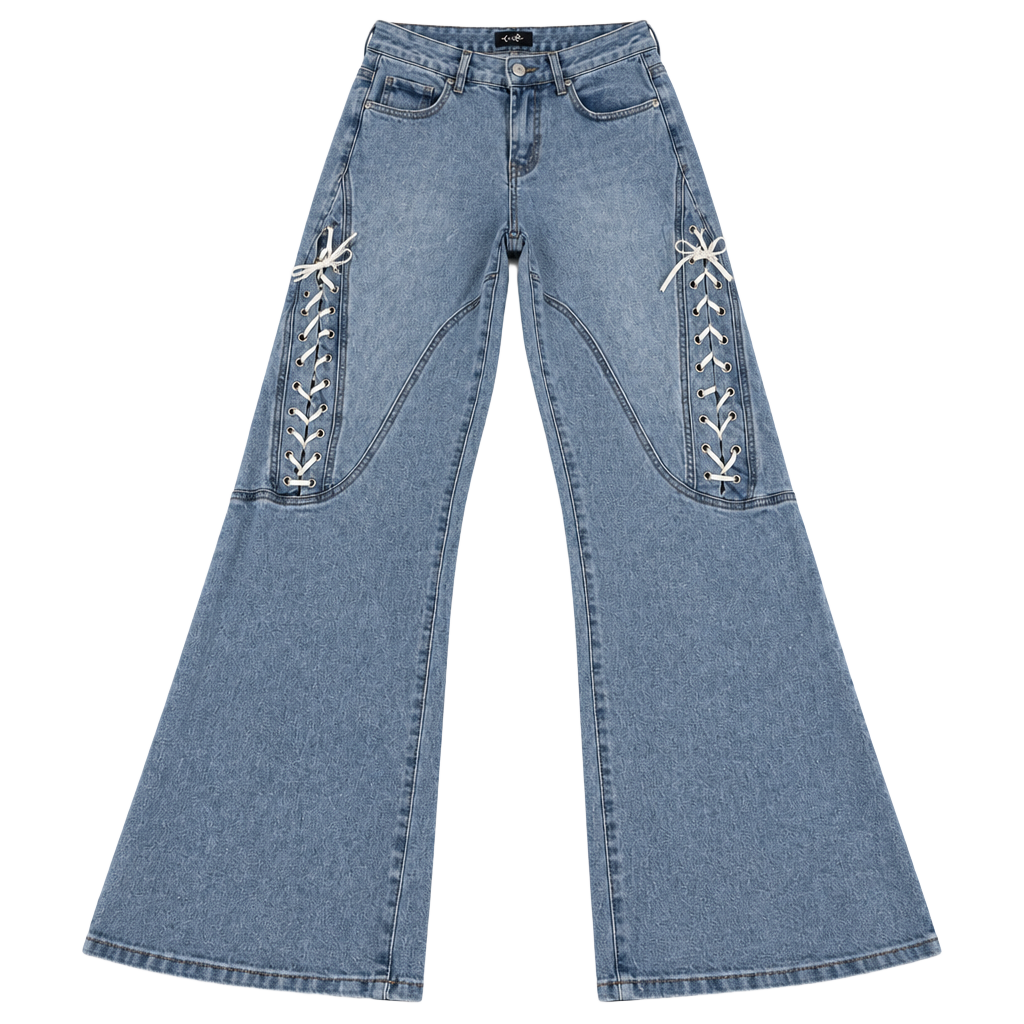 Zoë by Zoë Phoebe Lace-Up Wide Leg Jeans Size 5 Light Wash 1