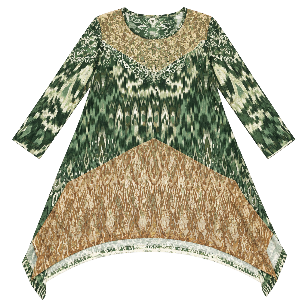 One World Live And Let Live Top Size L Green Print Rhinestone Lace Hem 1