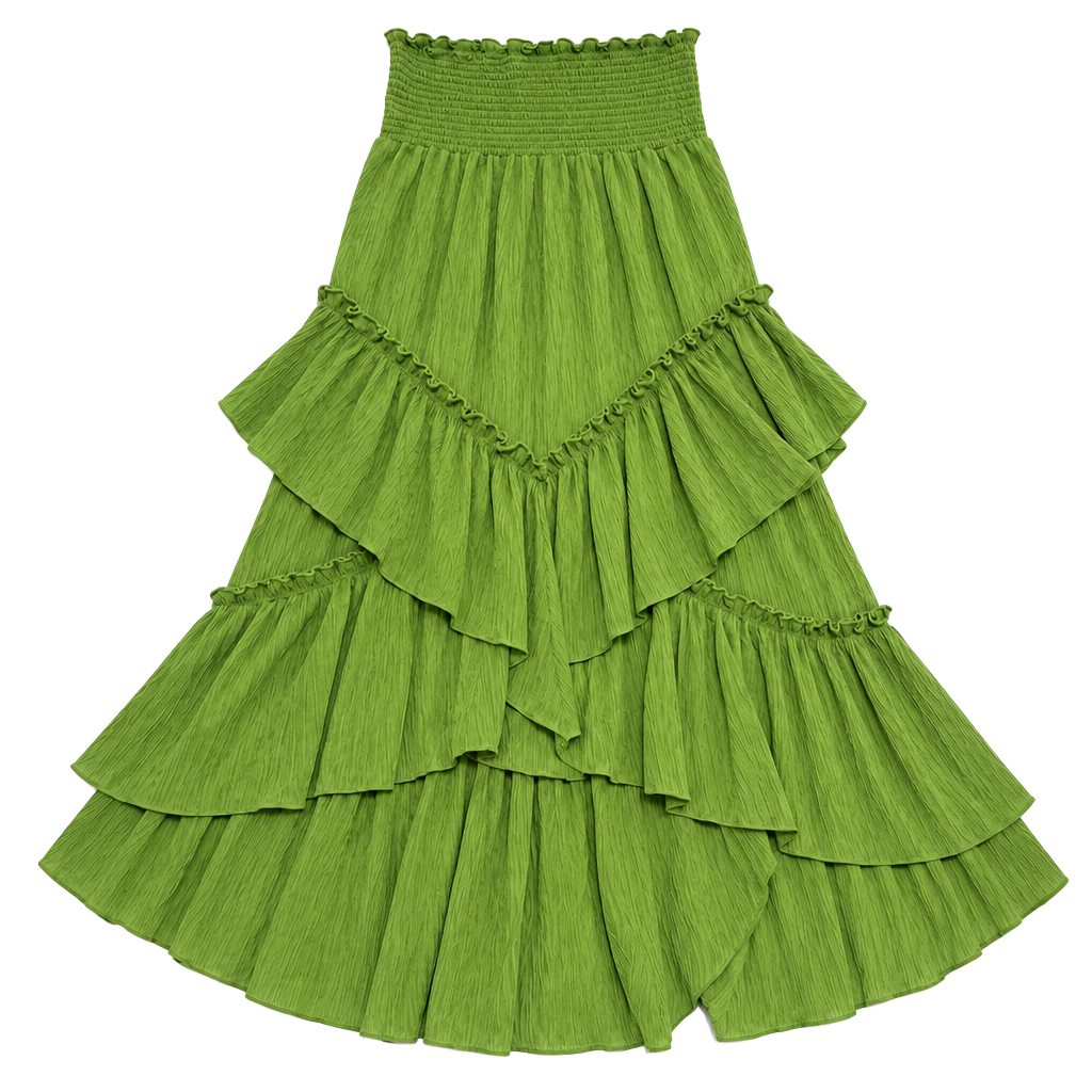LIFE Ruffle Maxi Dress Size M Green Strapless Fairycore Asymmetrical 1
